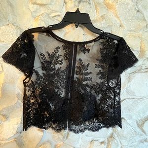 Black sheer lace crop top